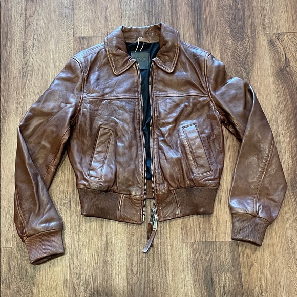Mango 100% Leather Distressed Bomber Jacket - Picture 4 of 9